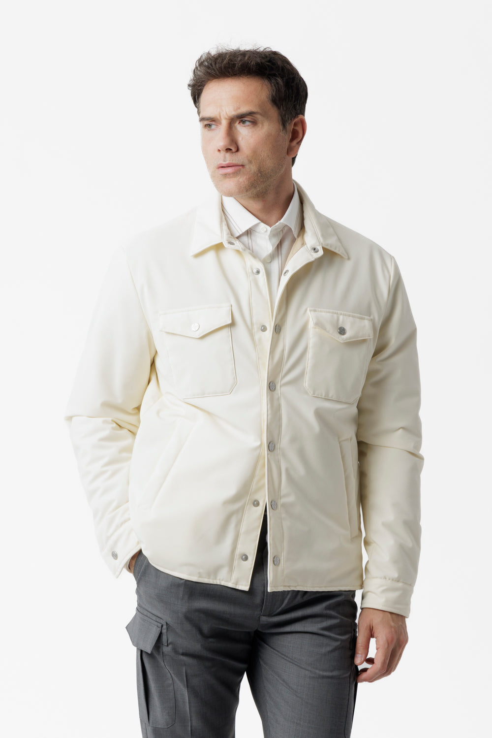 White membrane stretch nylon overshirt