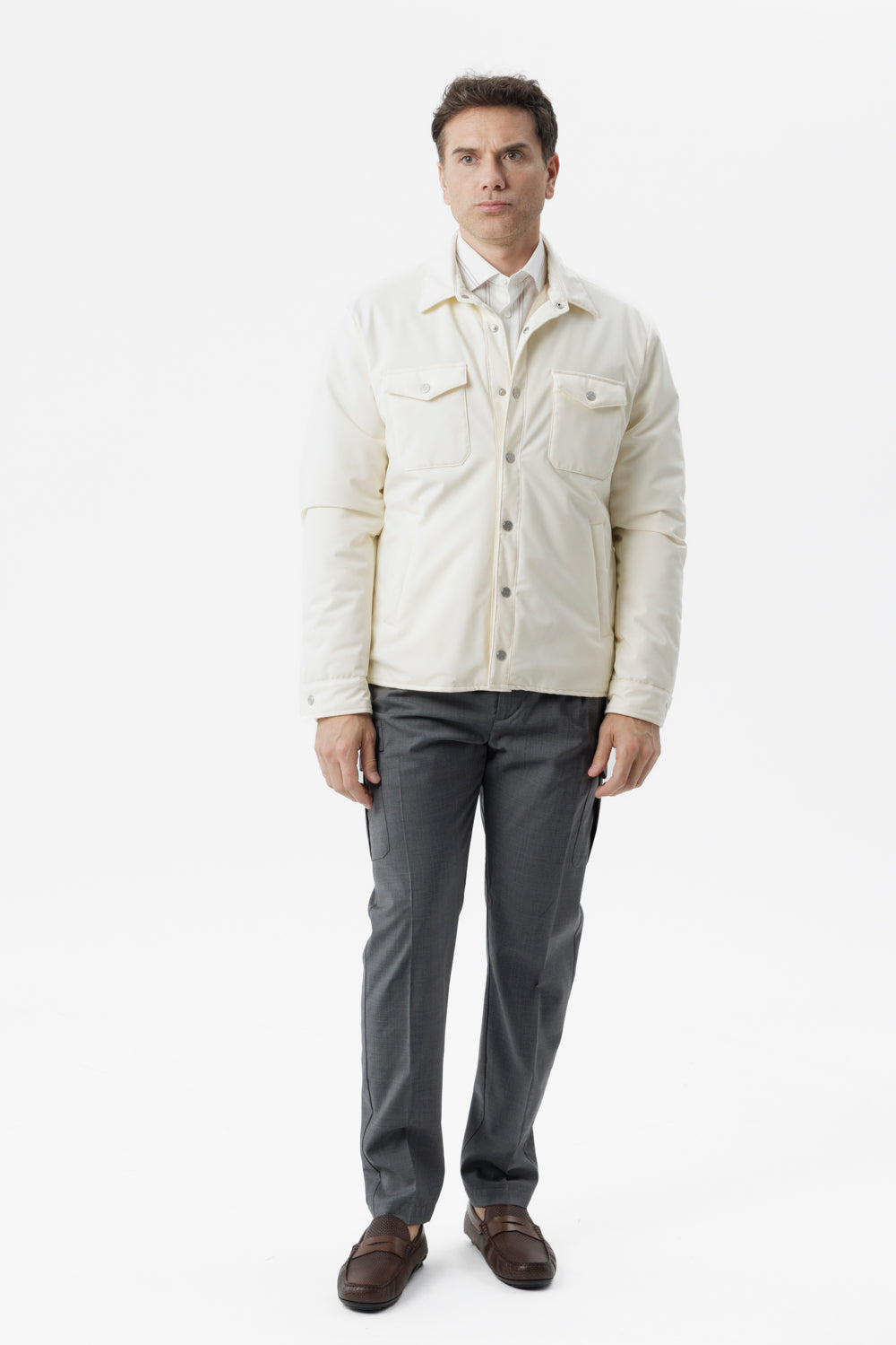 White membrane stretch nylon overshirt