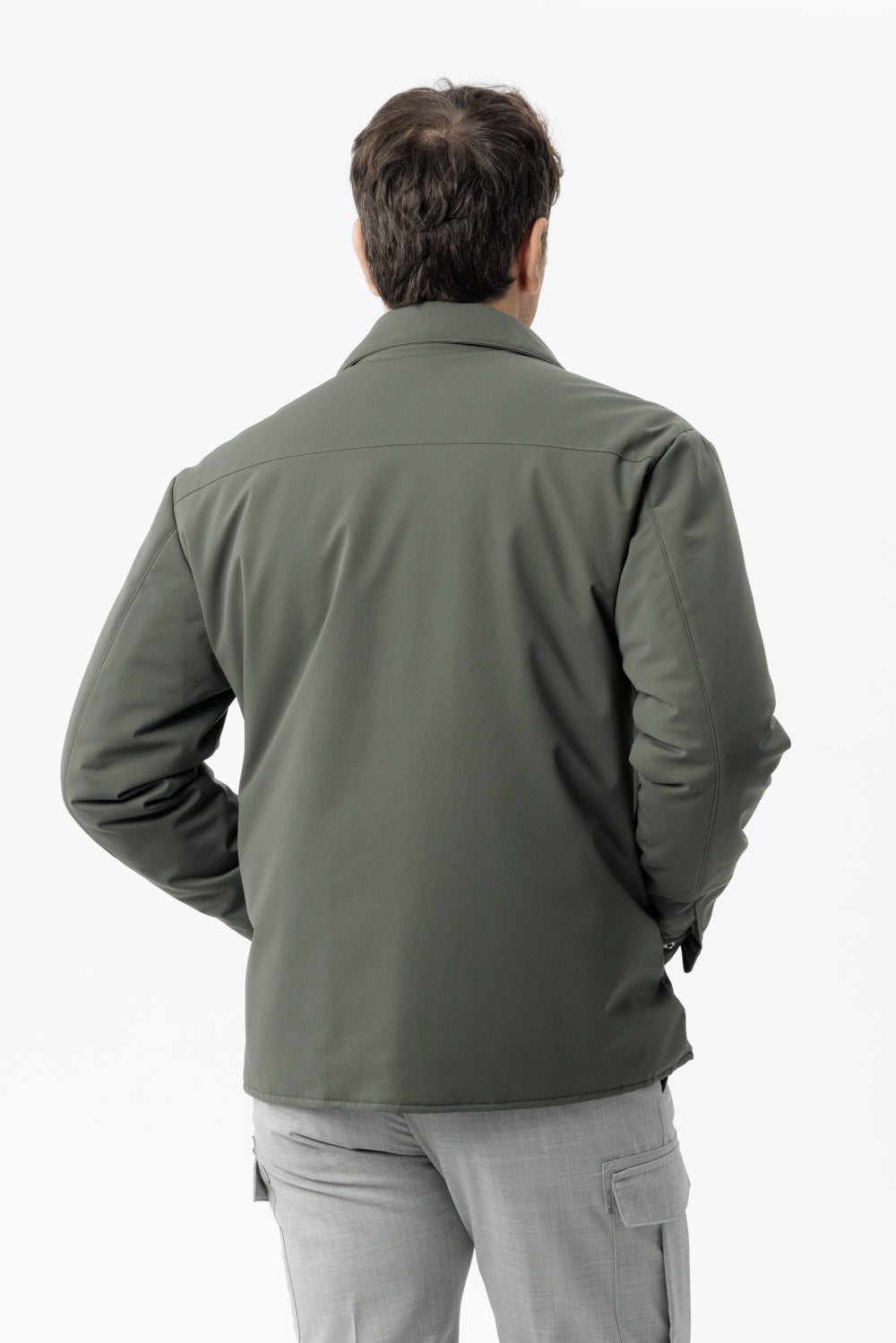 Military green stretch membrane nylon overshirt