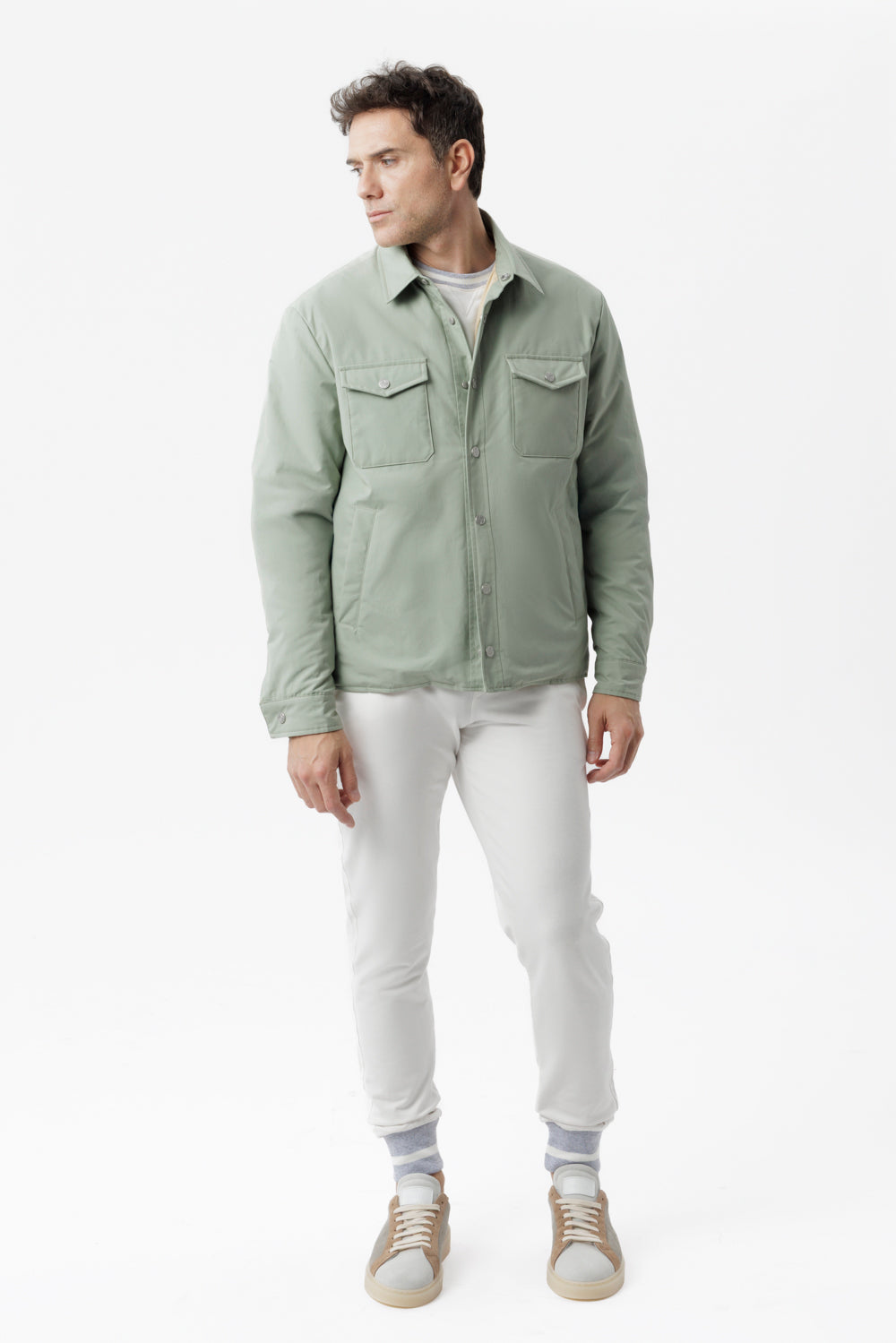 Sage green technical cotton overshirt