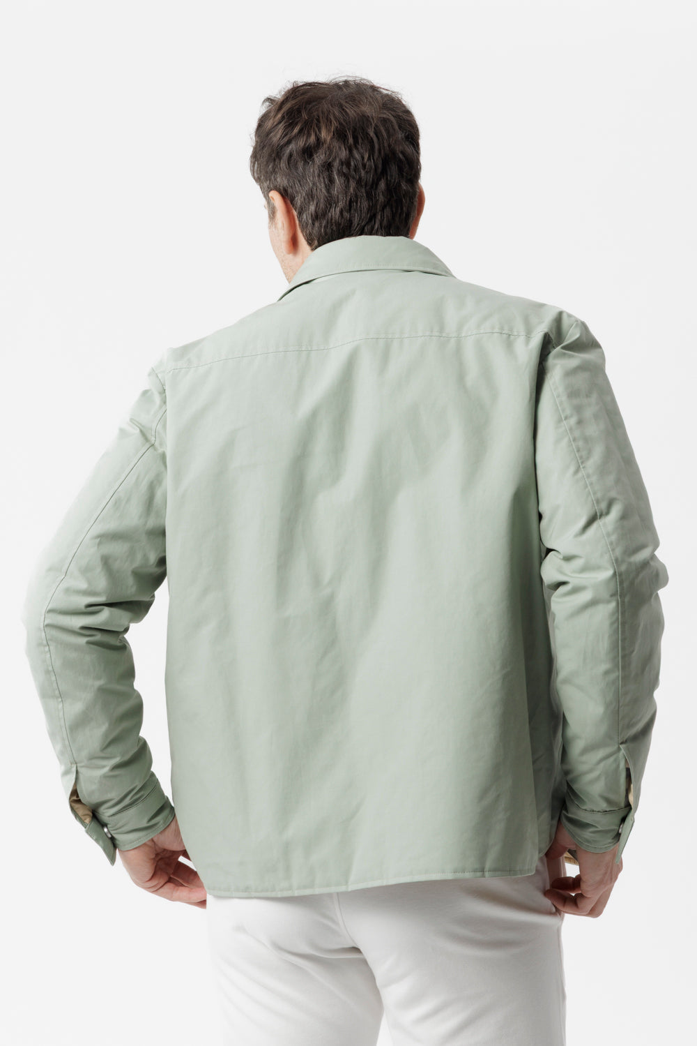 Sage green technical cotton overshirt