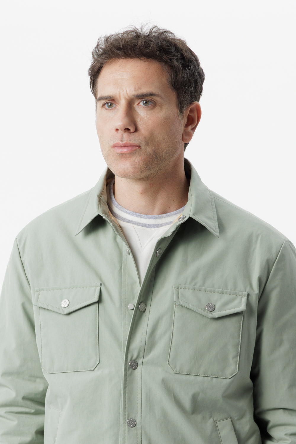 Sage green technical cotton overshirt