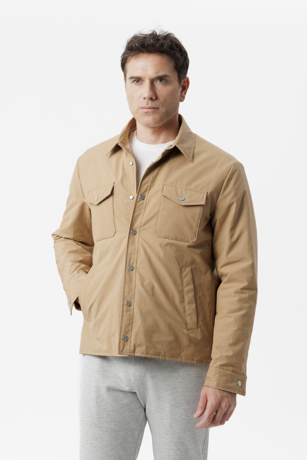 Camel technical cotton overshirt