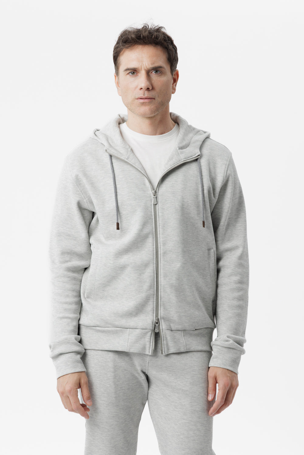 Grey cotton hooded zip sweatshirt