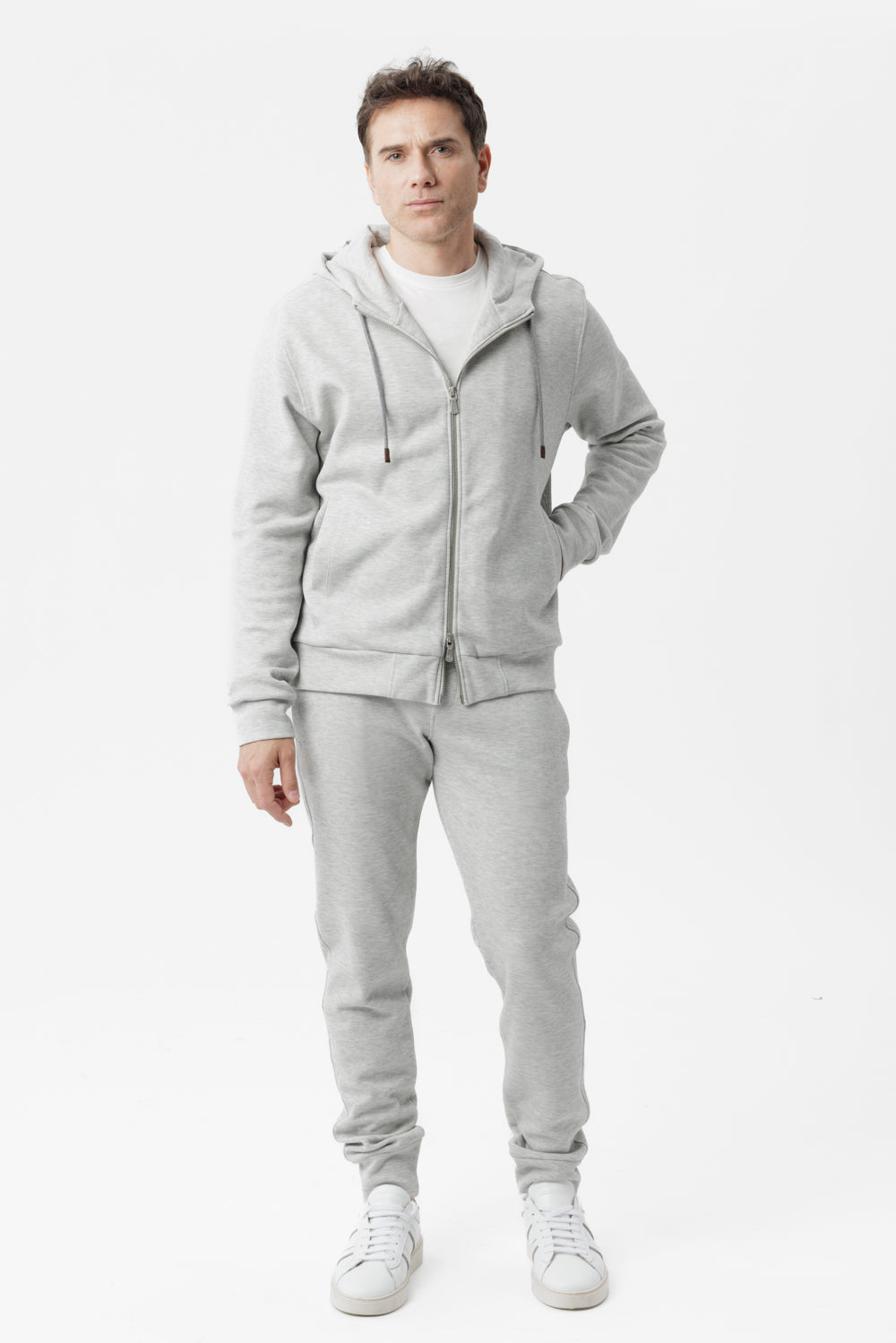Grey cotton hooded zip sweatshirt