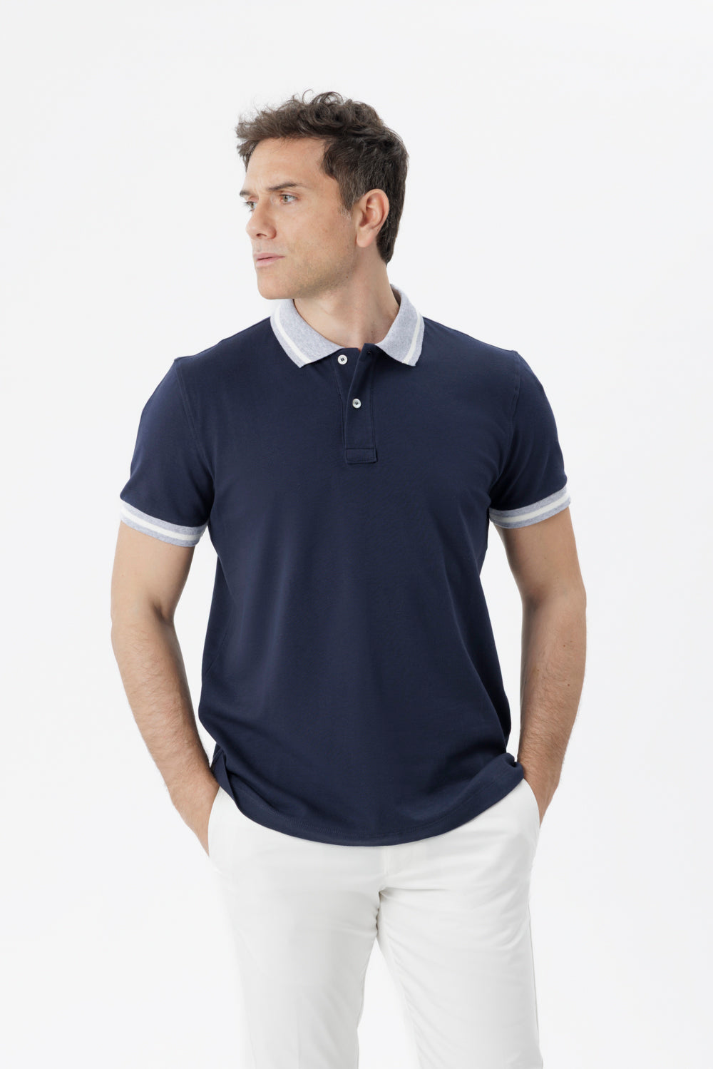Polo shirt with contrast blue details