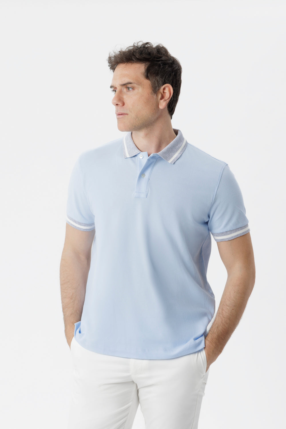 Polo shirt with light blue contrasting details