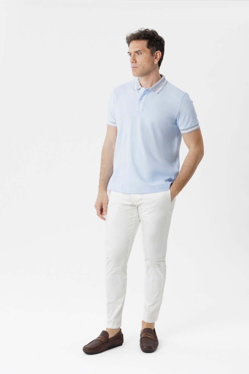 Polo shirt with light blue contrasting details
