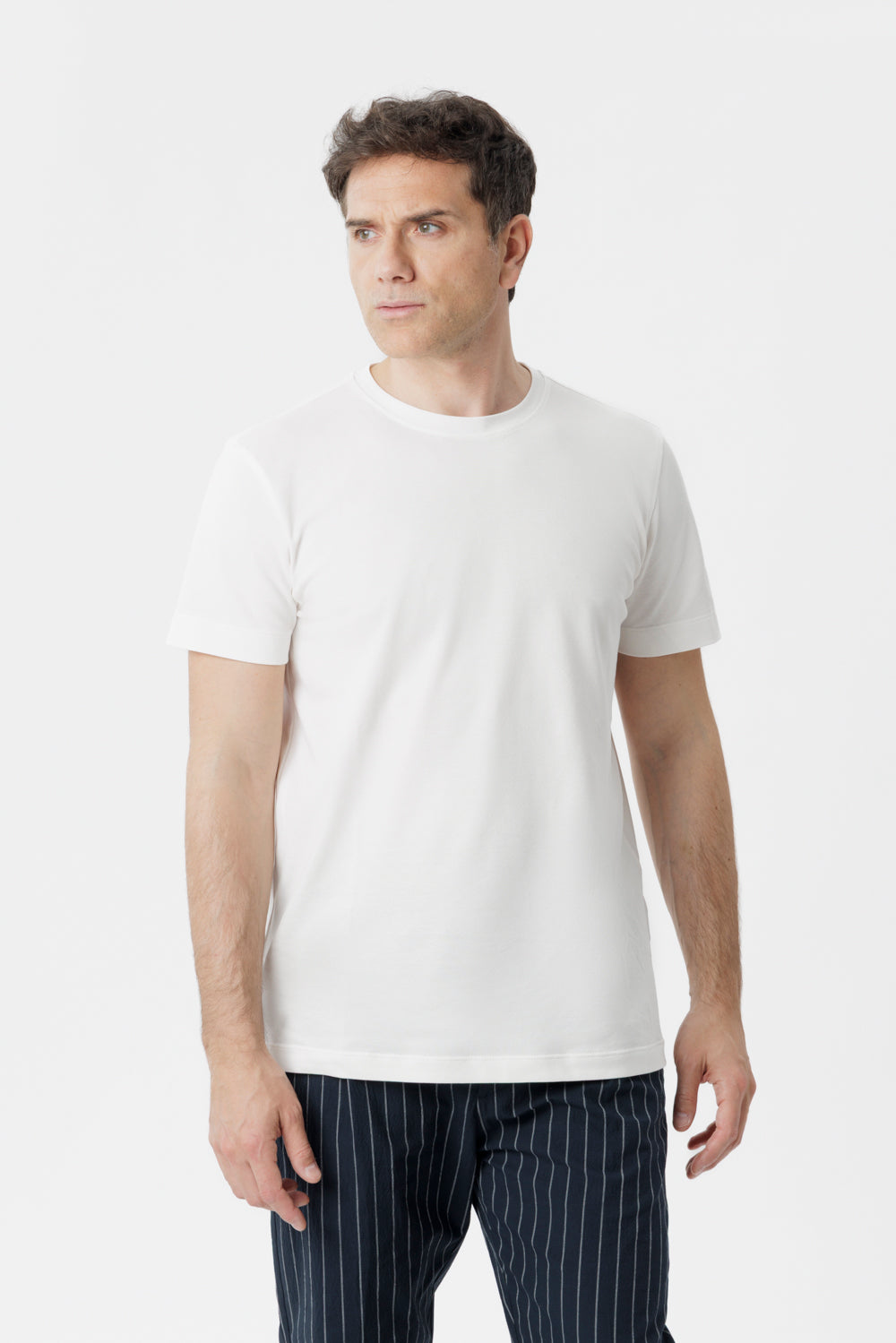 Stretch cotton T-shirt in white