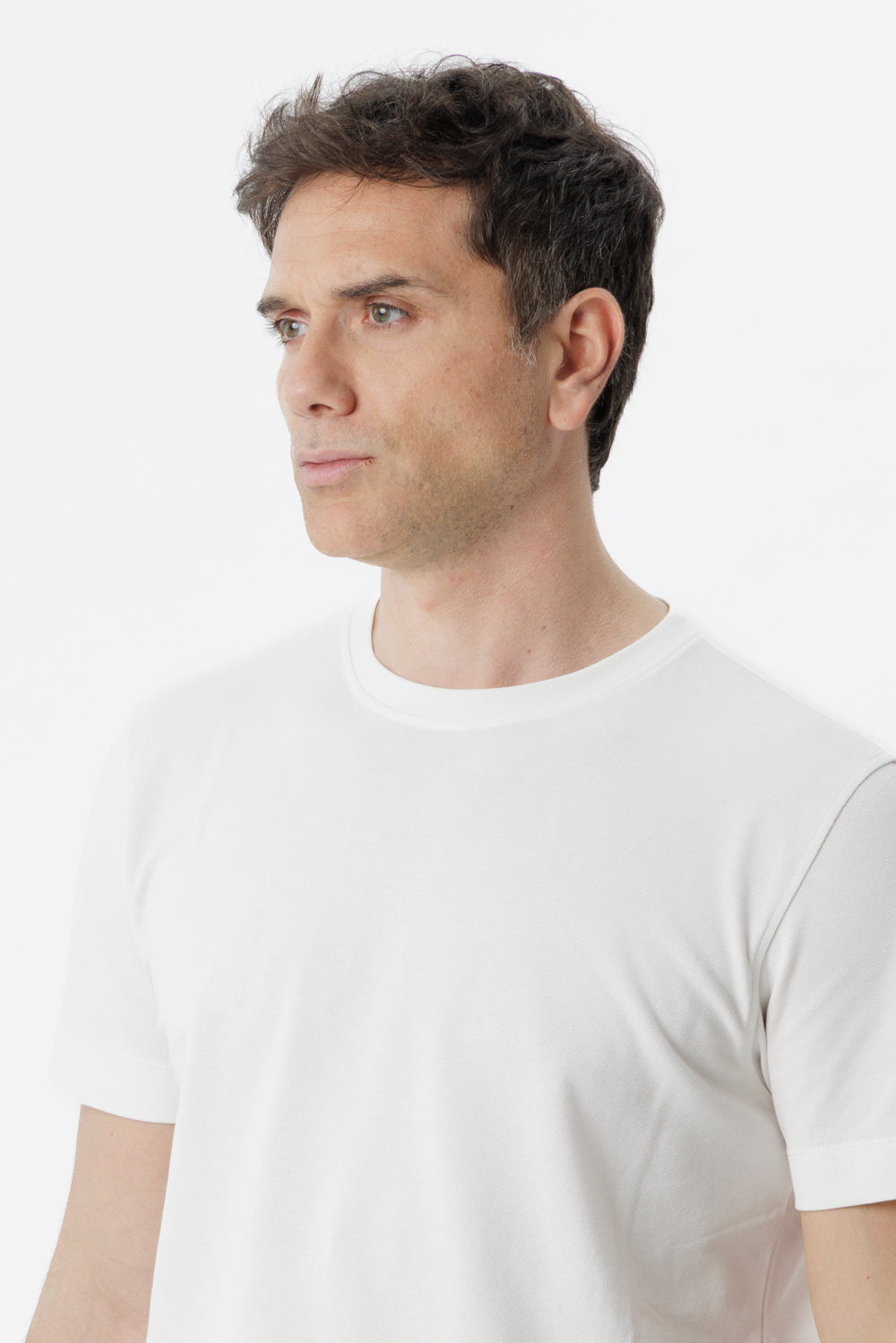 Stretch cotton T-shirt in white