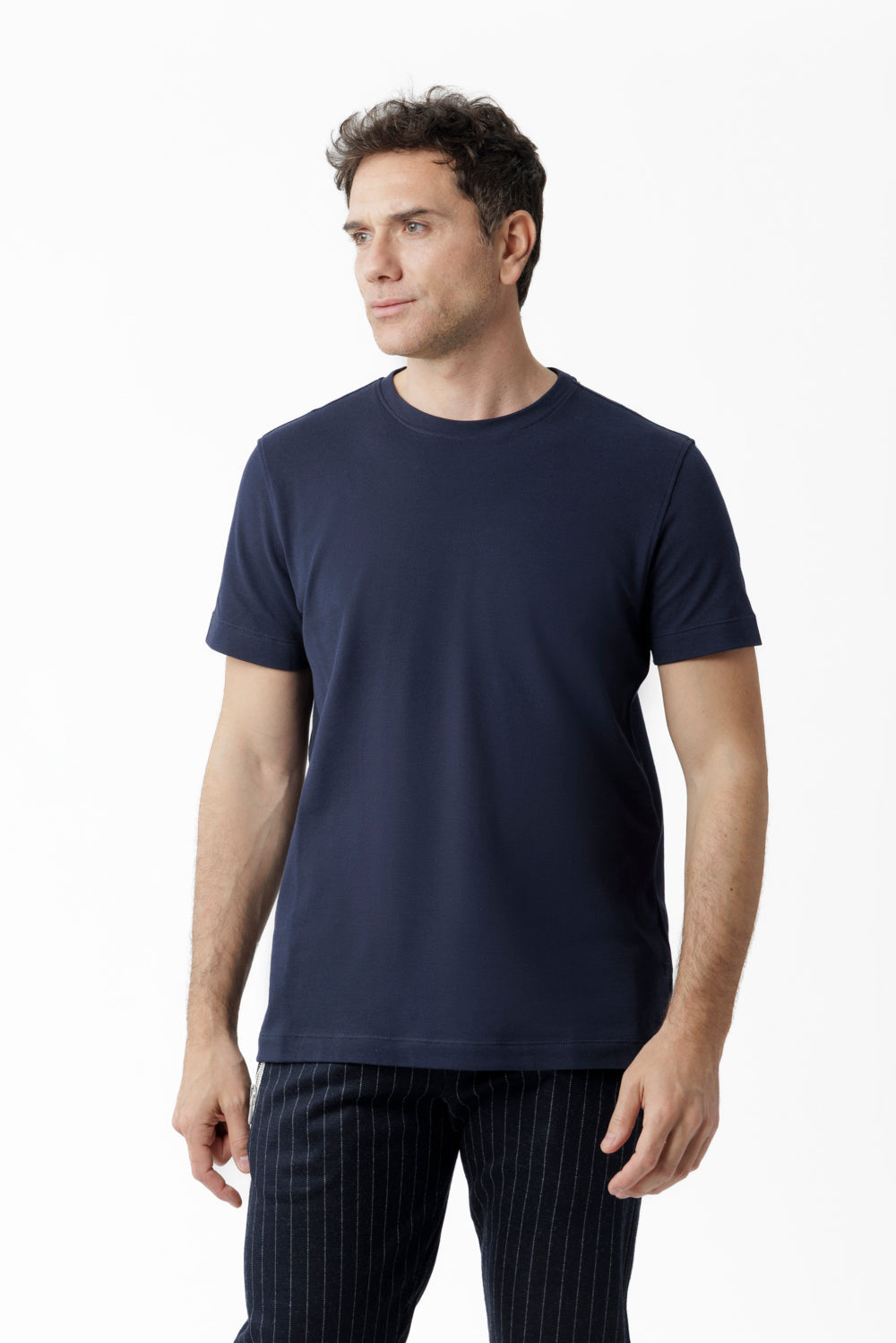 Blue cotton and bamboo T-shirt