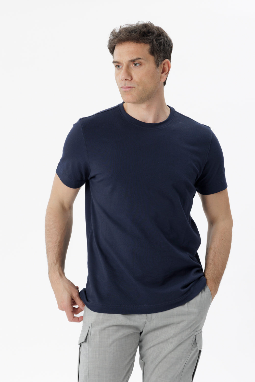 Blue stretch cotton T-shirt