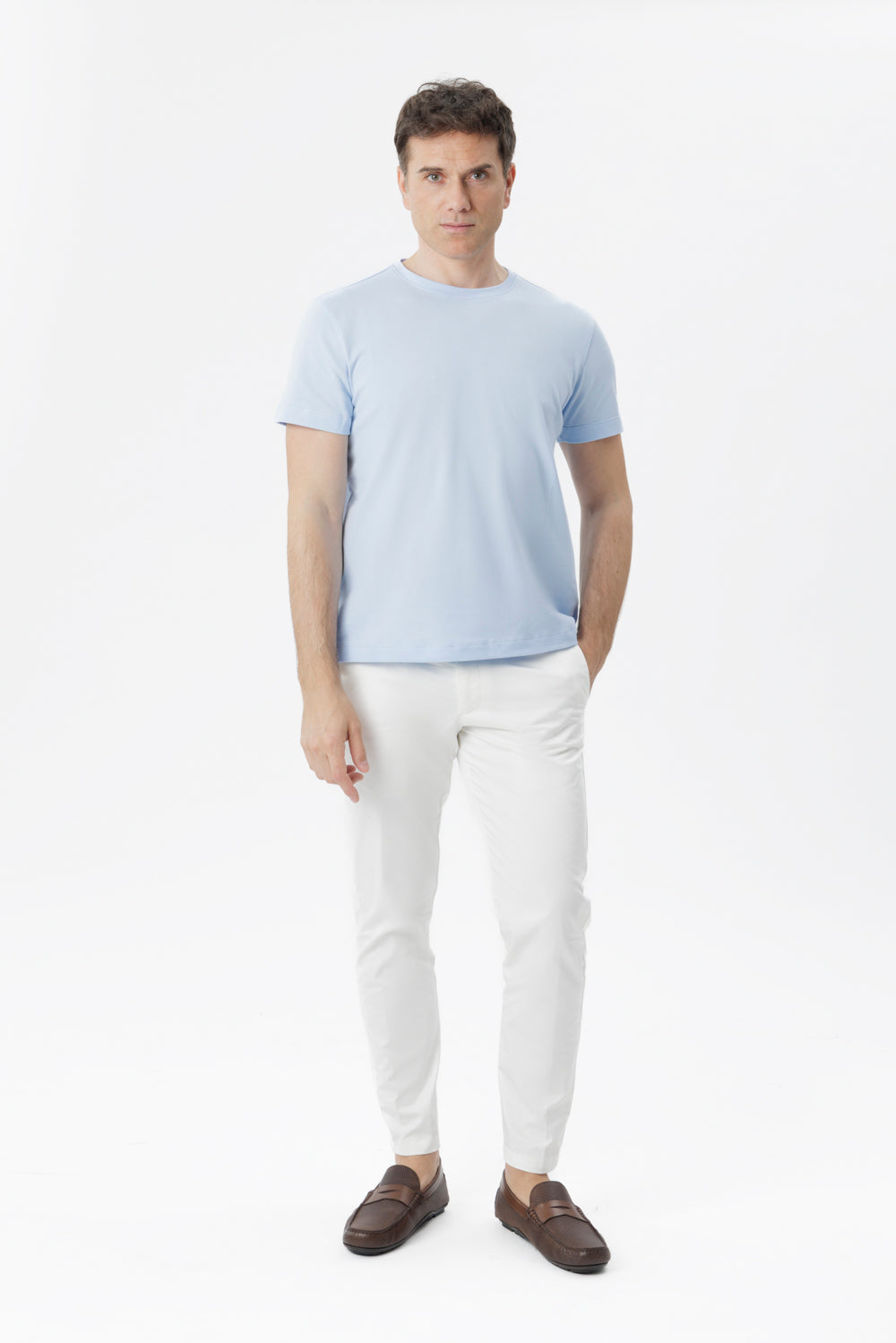 Light blue stretch cotton T-shirt