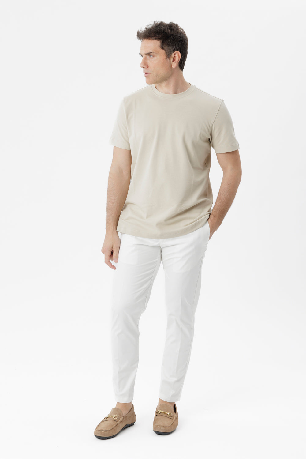 Sand stretch cotton T-shirt