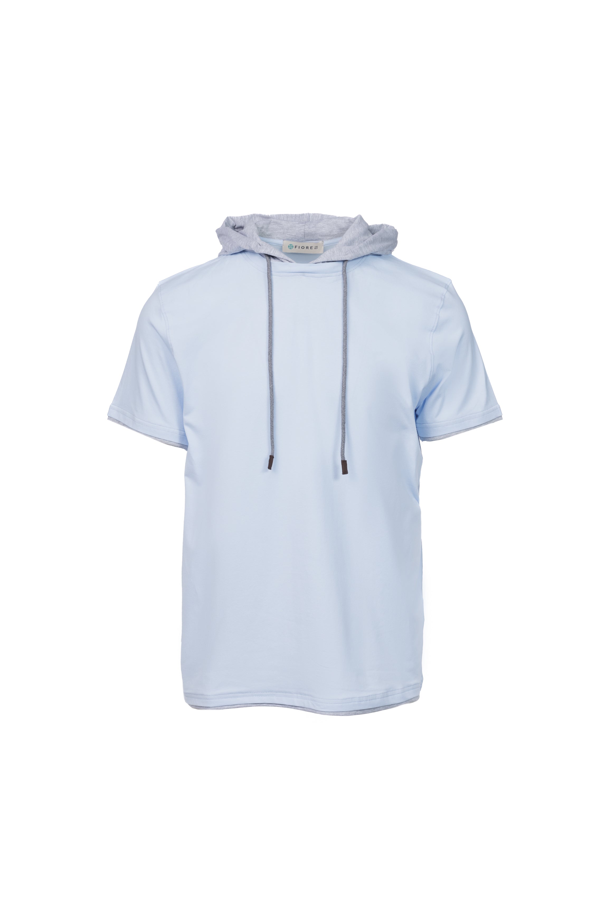Cotton T-shirt with hood and sky blue contrast trim