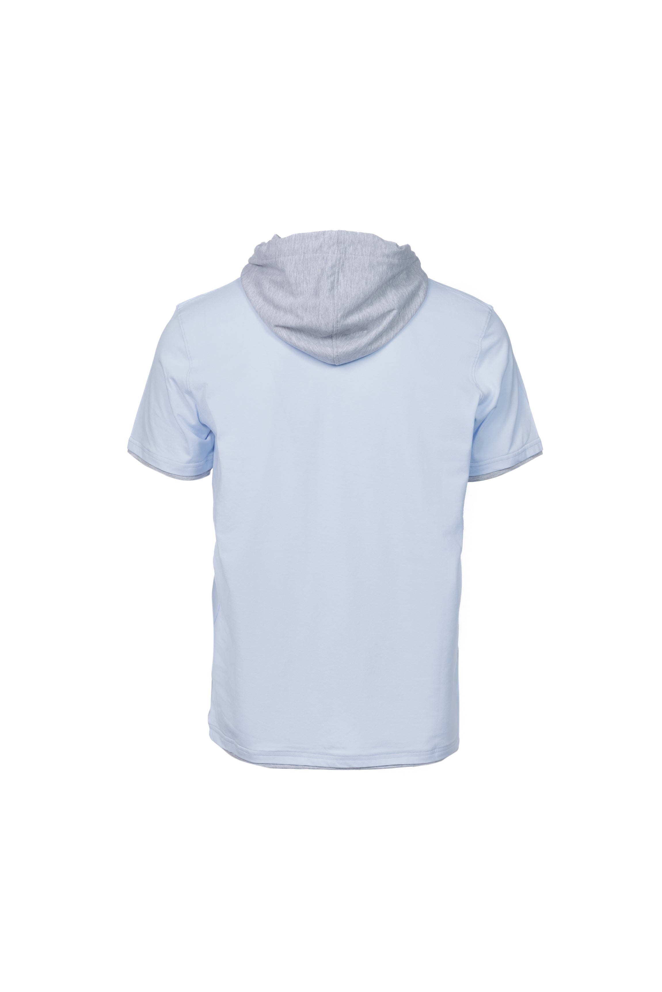 Cotton T-shirt with hood and sky blue contrast trim
