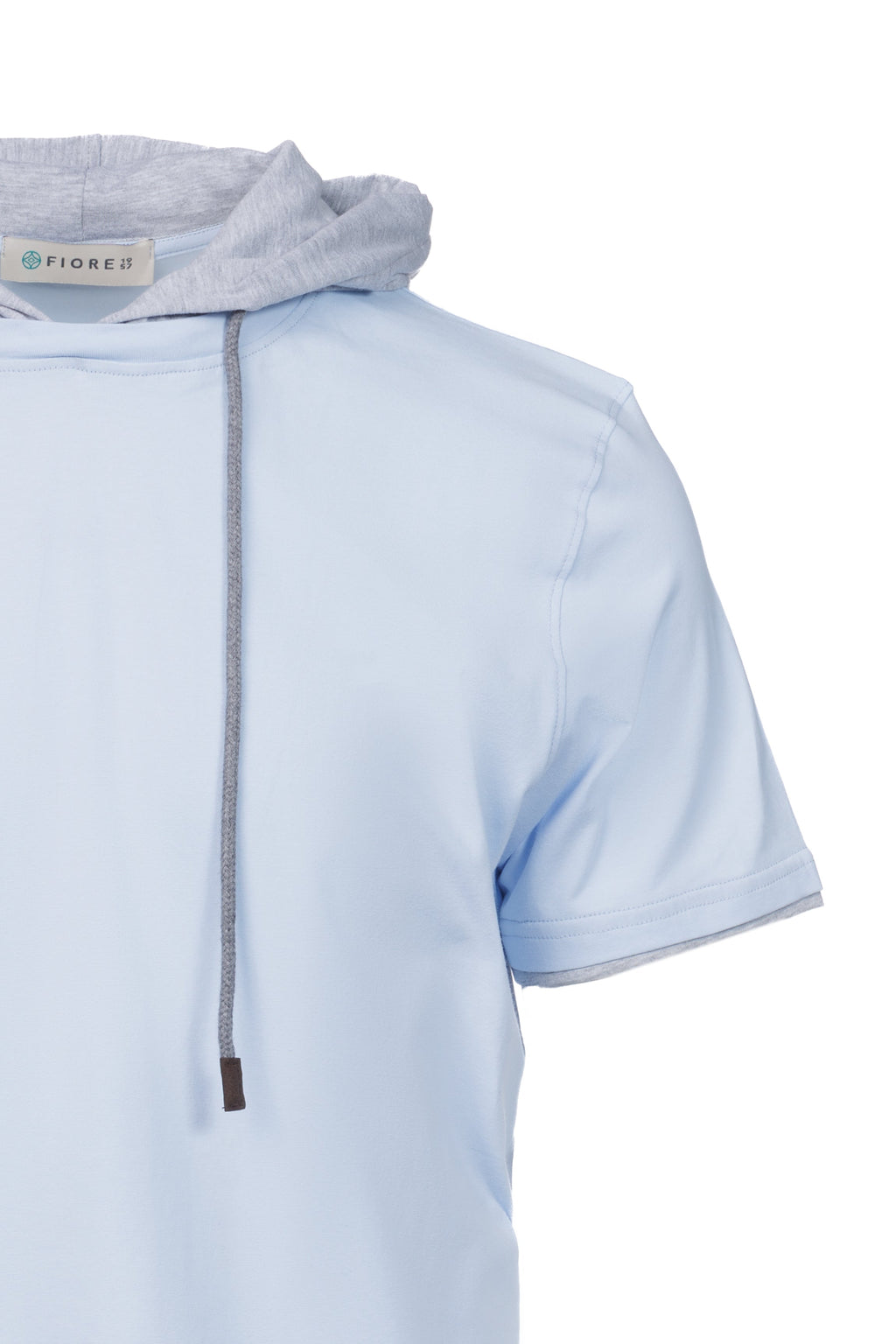 Cotton T-shirt with hood and sky blue contrast trim
