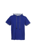 Cotton T-shirt with hood and contrasting blue trim