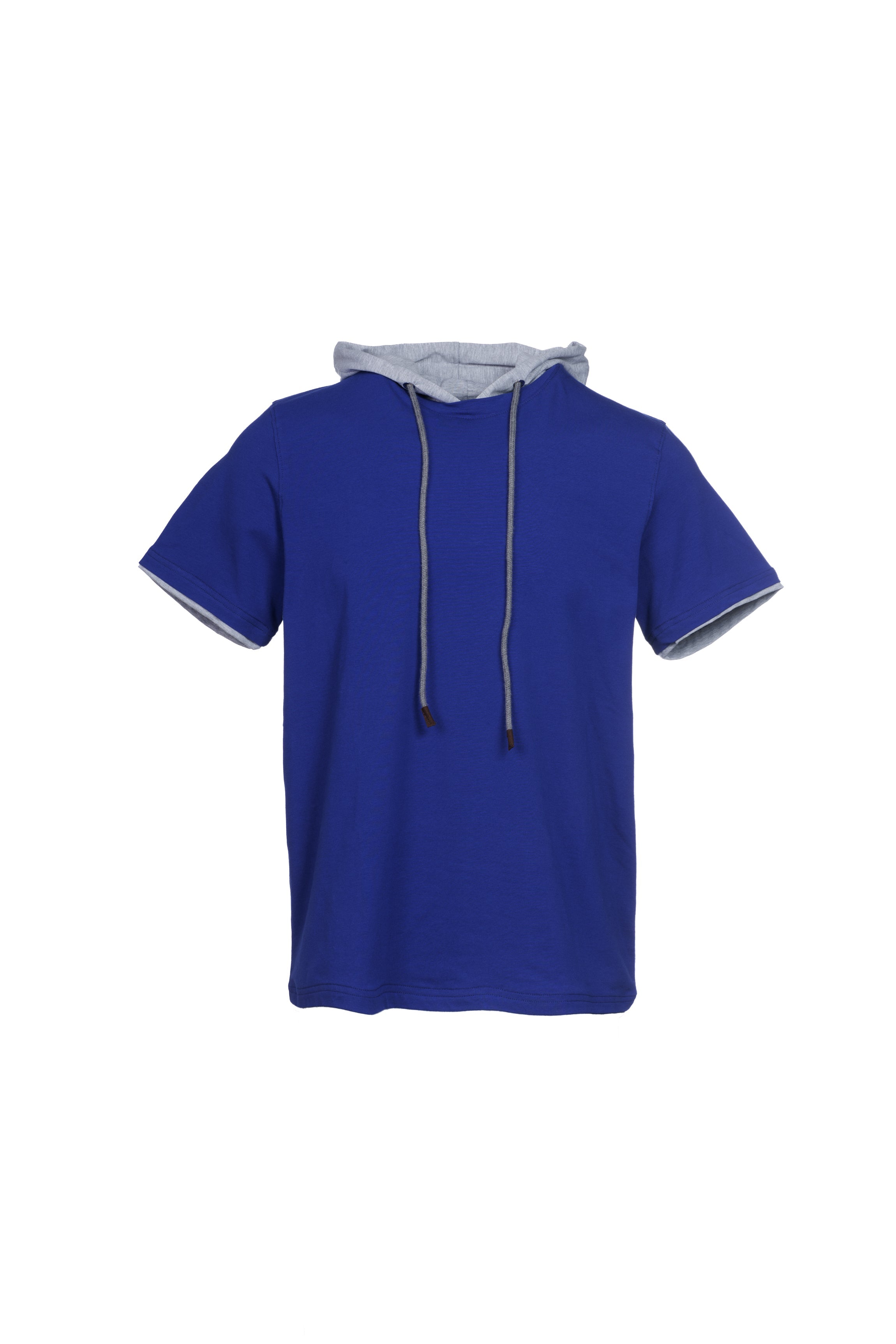 Cotton T-shirt with hood and contrasting blue trim
