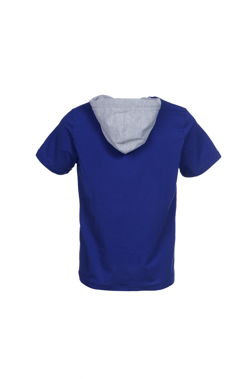 Cotton T-shirt with hood and contrasting blue trim