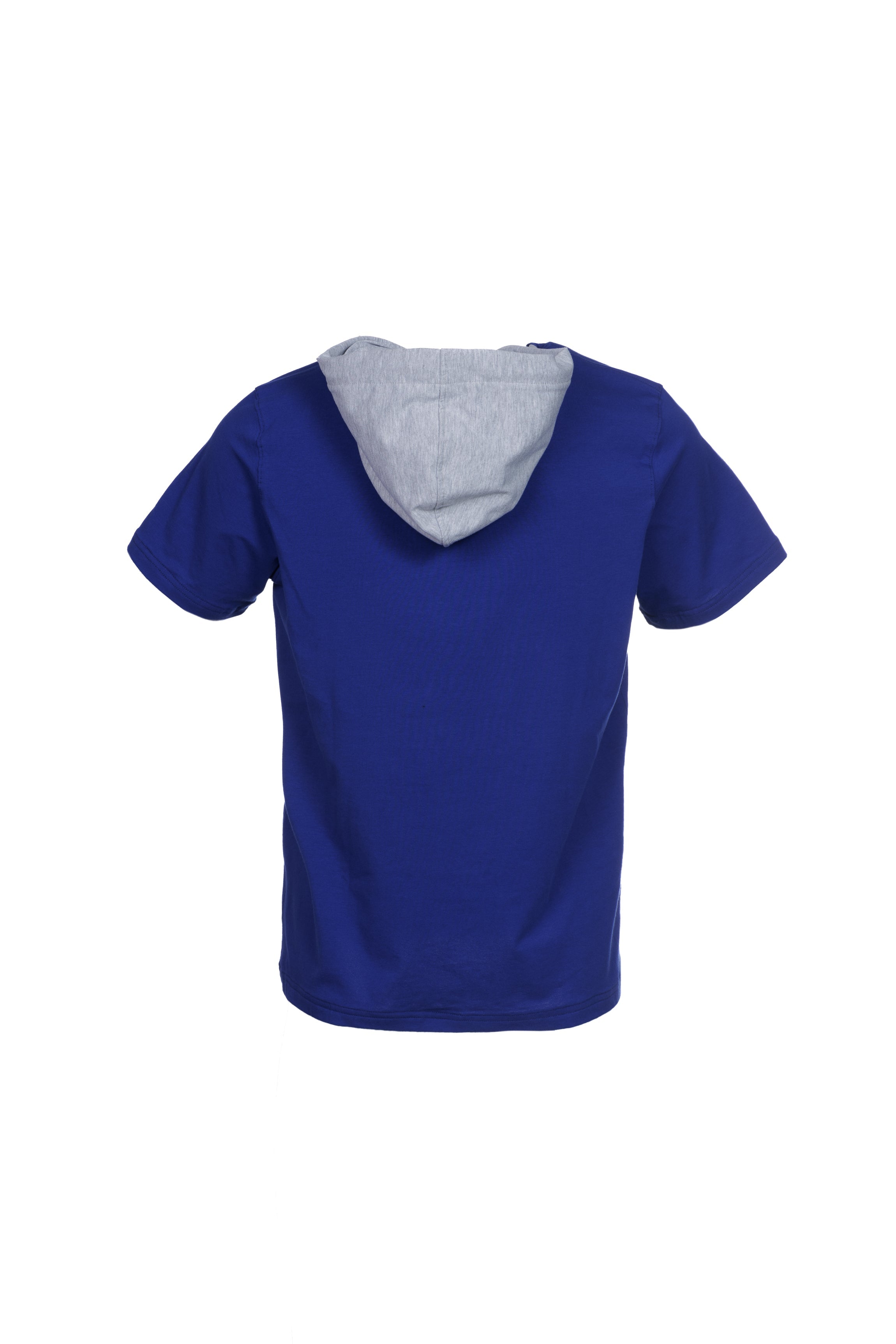 Cotton T-shirt with hood and contrasting blue trim