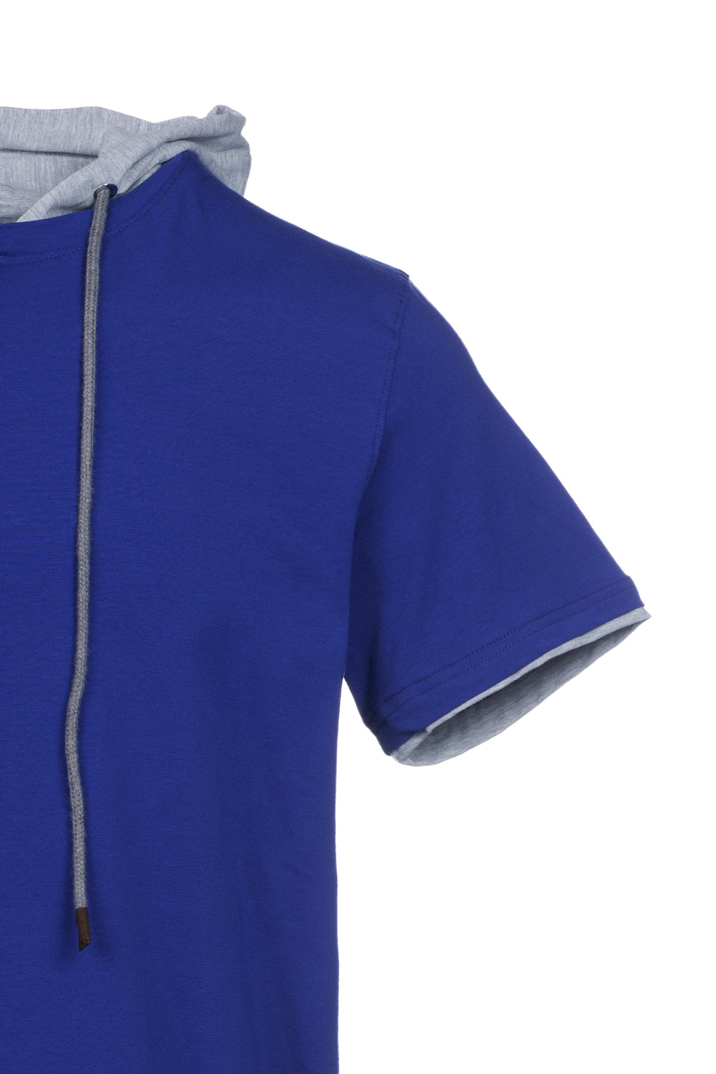 Cotton T-shirt with hood and contrasting blue trim