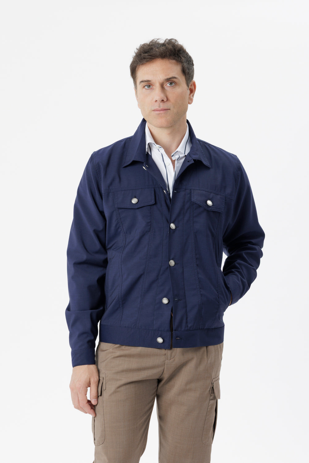 Portofino jacket in cadet blue virgin wool
