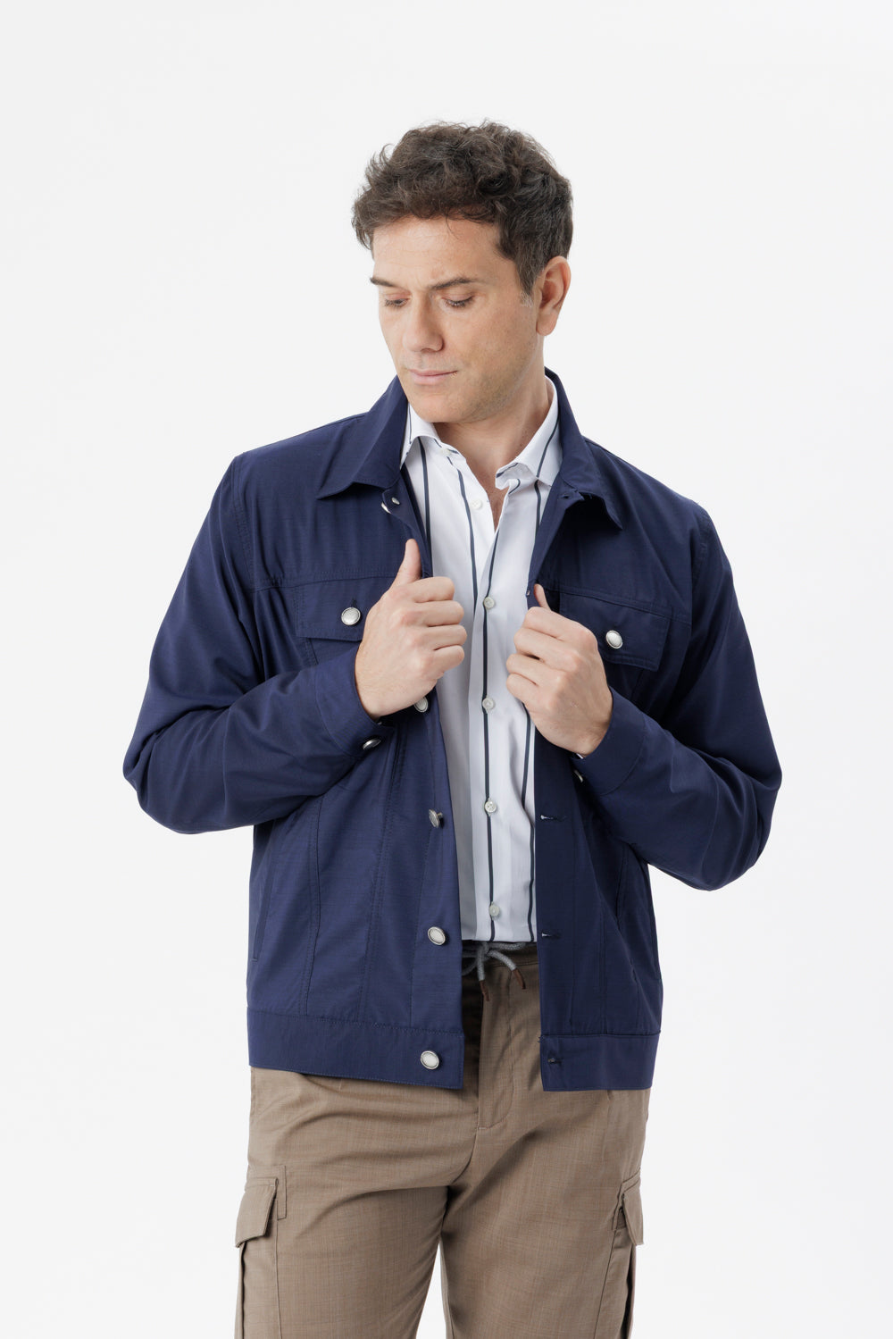 Portofino jacket in cadet blue virgin wool