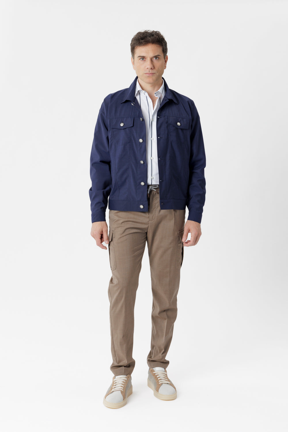 Pantalone Cargo in popeline di lana natural stretch tabacco