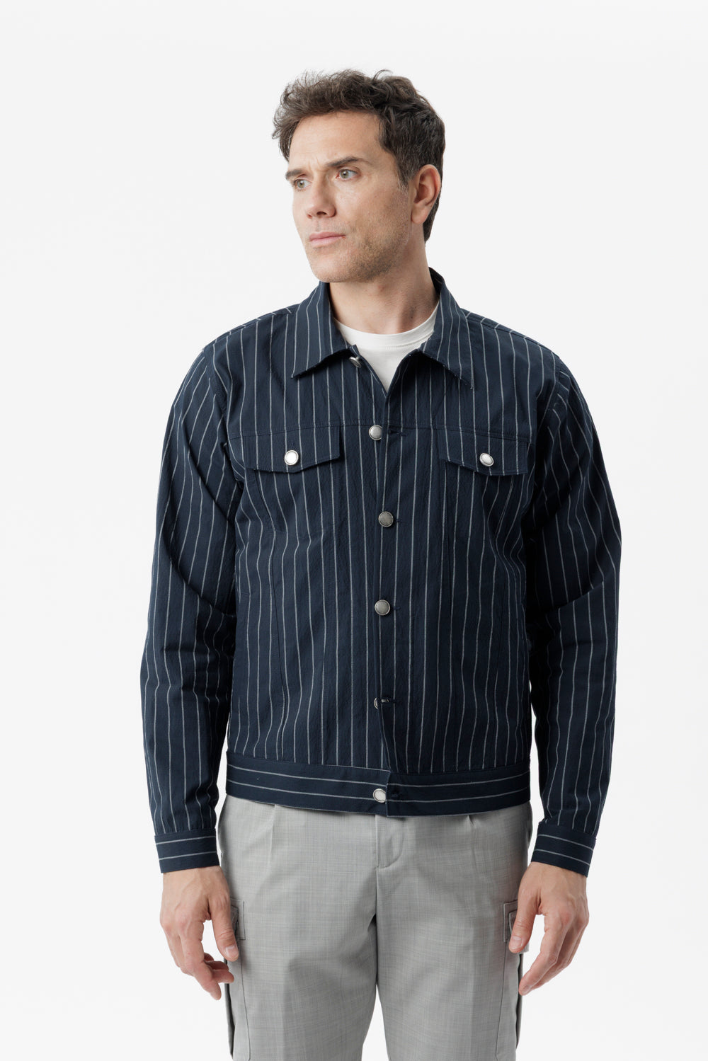 Blue pinstripe cotton Portofino jacket