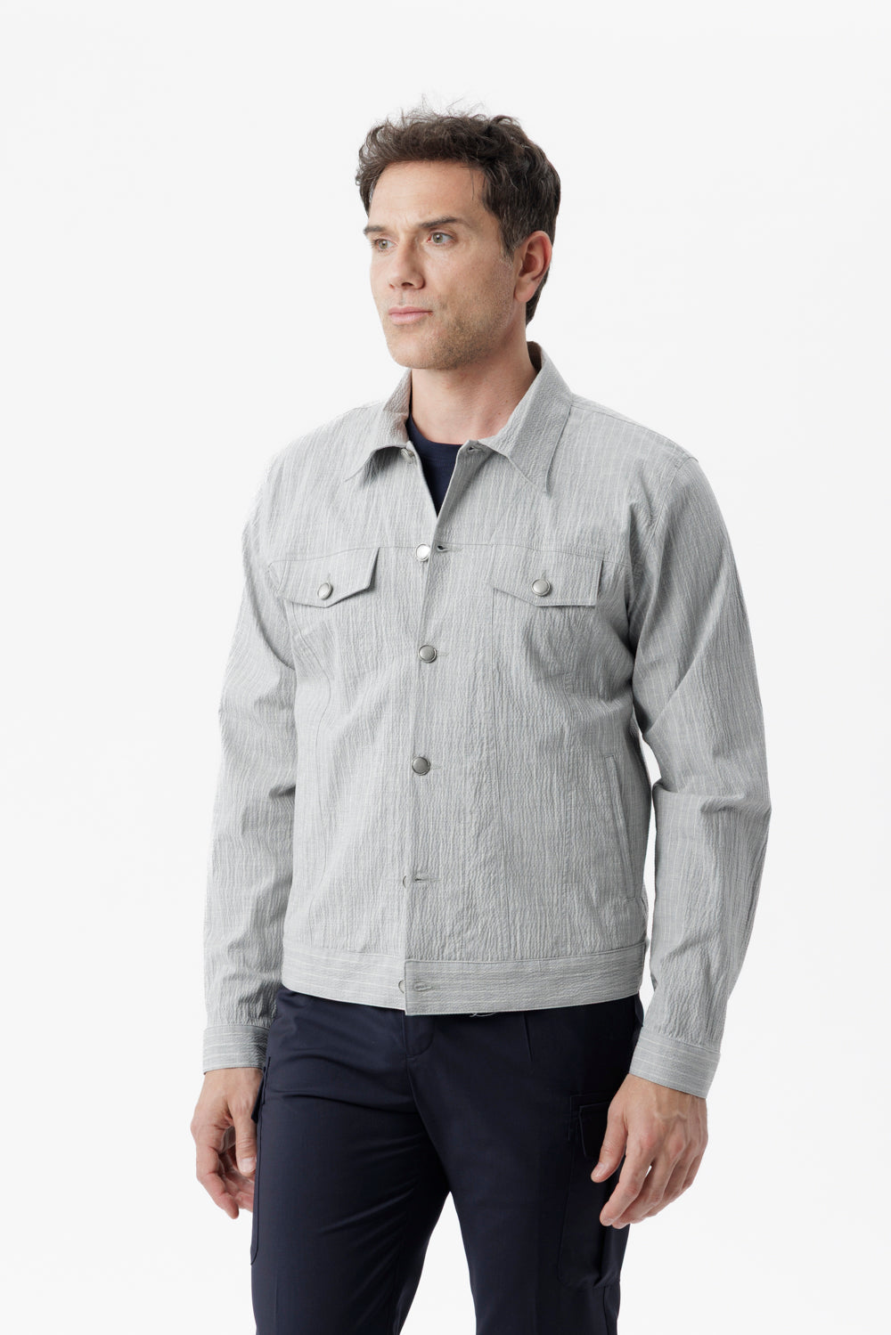 Light gray pinstripe cotton Portofino jacket