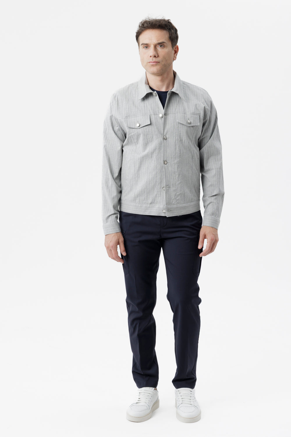 Light gray pinstripe cotton Portofino jacket