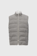 Reversible two-fabric gilet with light grey regenerated cashmere padding