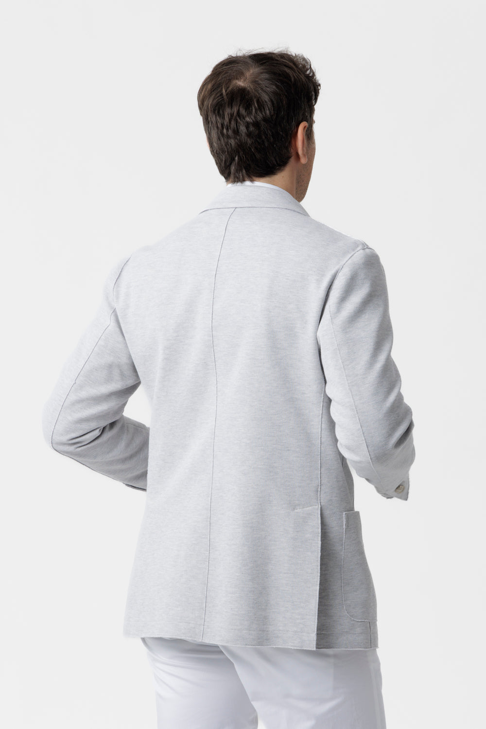 Giacca doppiopetto taglio vivo in cotone piquet stretch grigio chiaro