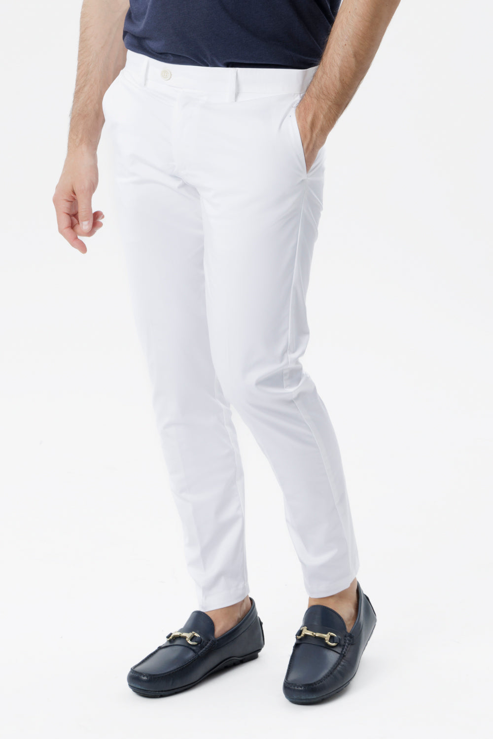 Pantalone slim fit in cotone comfort bianco
