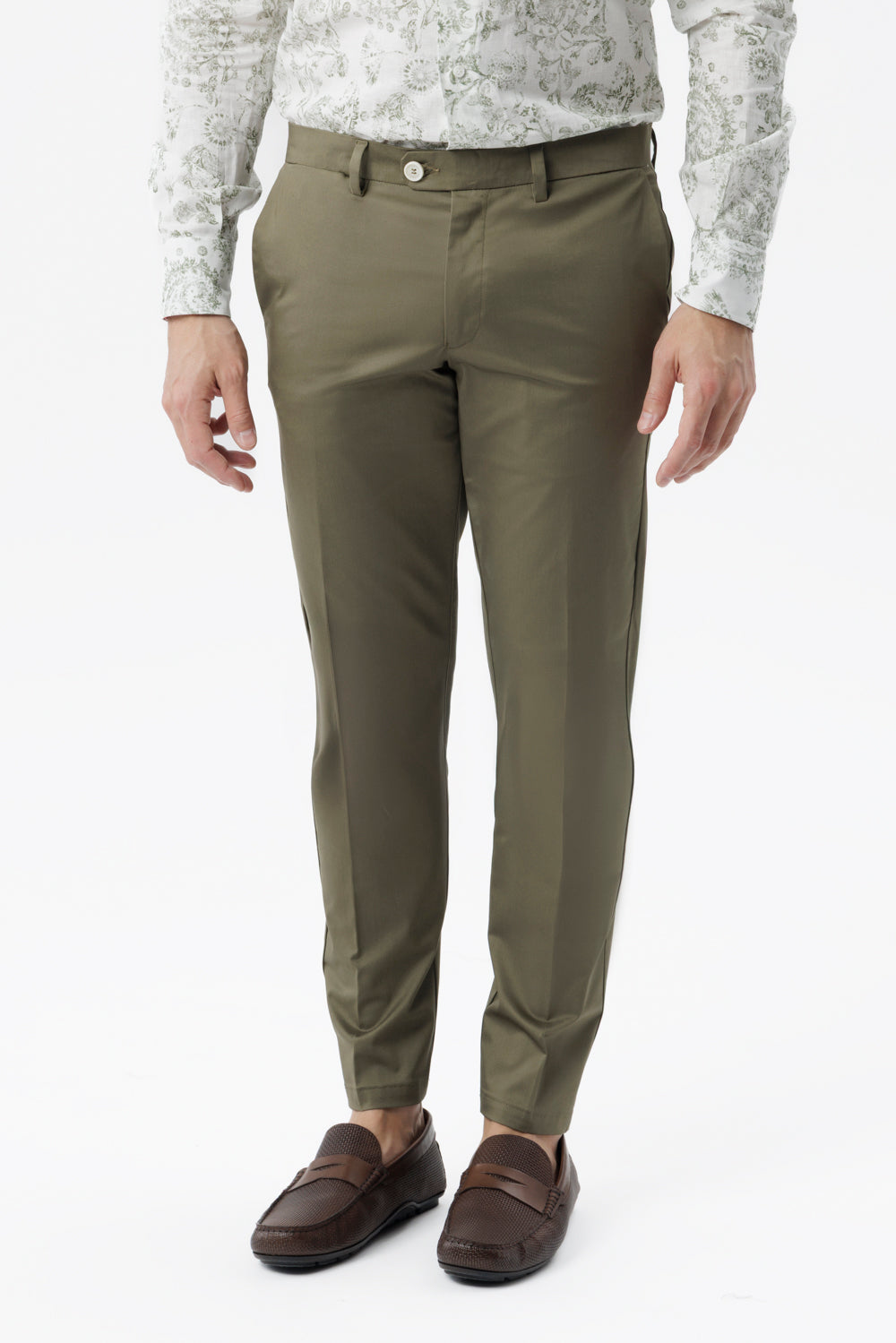 Slim fit trousers in army green comfort cotton