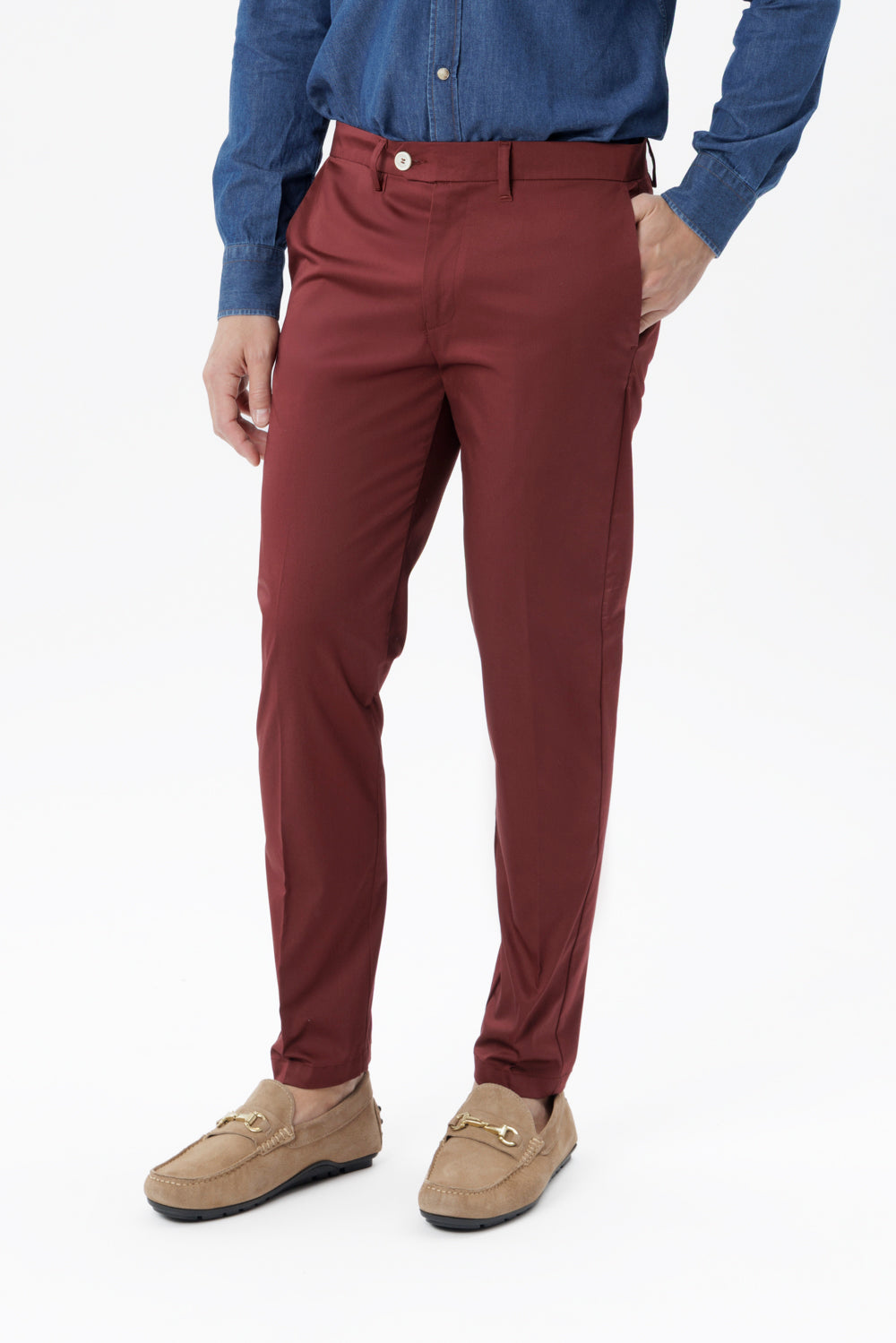 Bordeaux comfort cotton slim-fit trousers