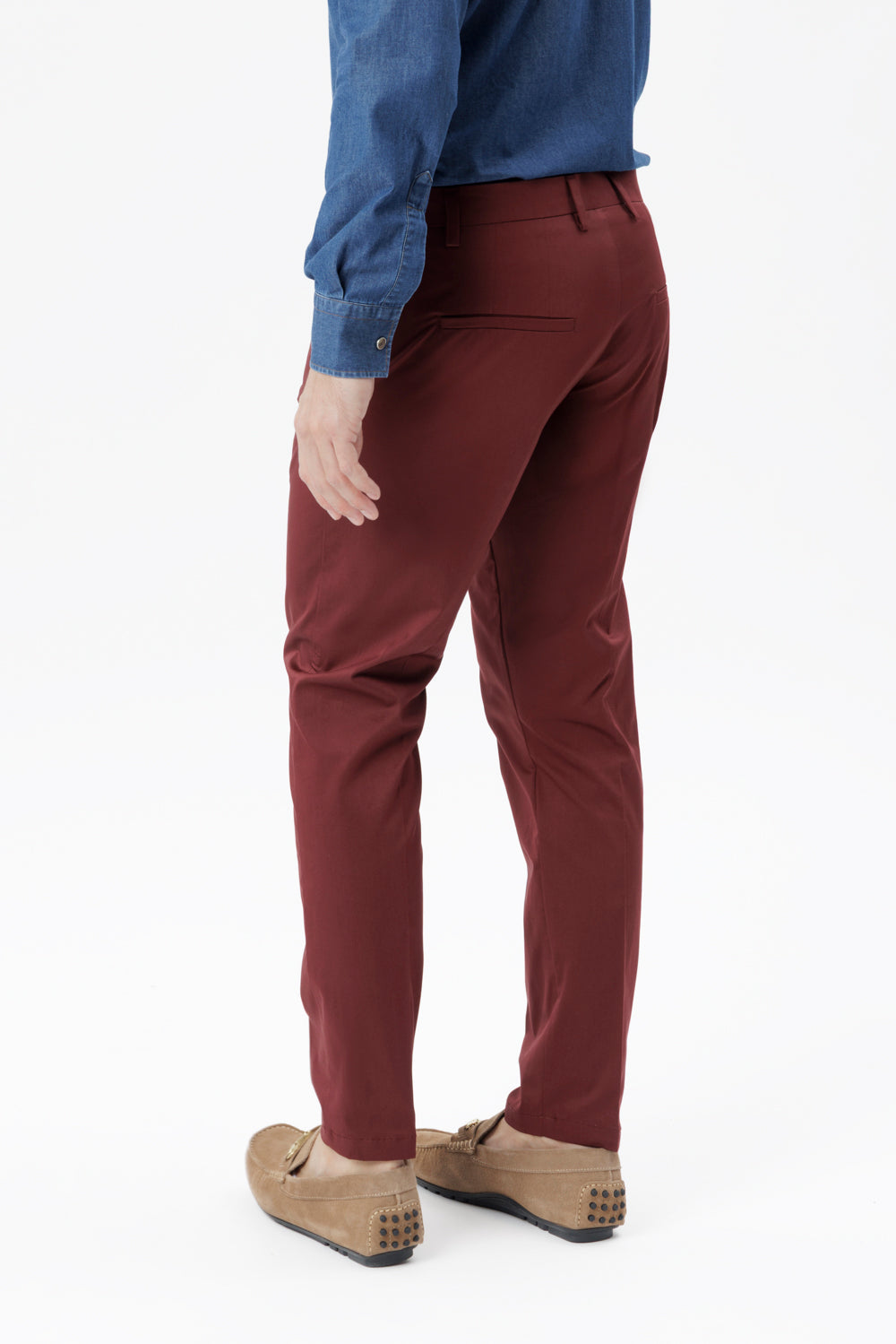 Bordeaux comfort cotton slim-fit trousers