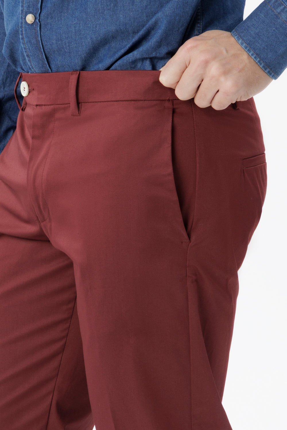 Bordeaux comfort cotton slim-fit trousers