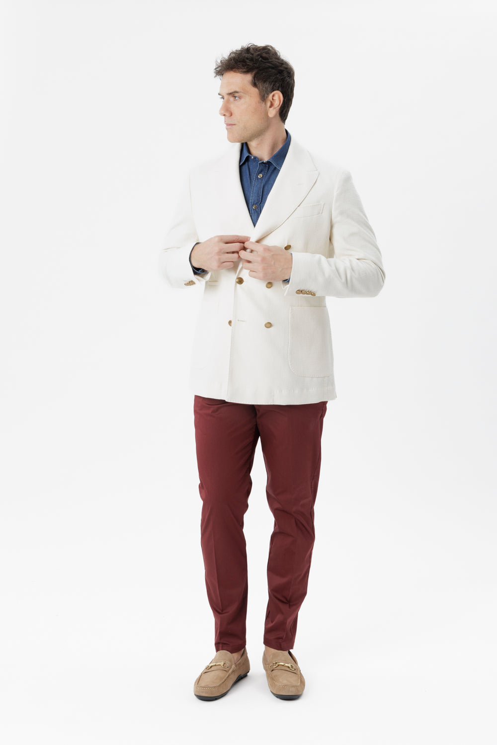 Bordeaux comfort cotton slim-fit trousers