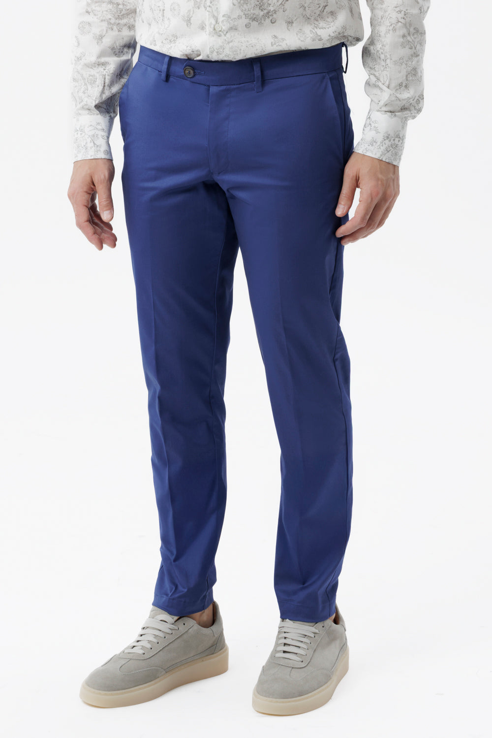 Slim-fit comfort cotton trousers in bluette