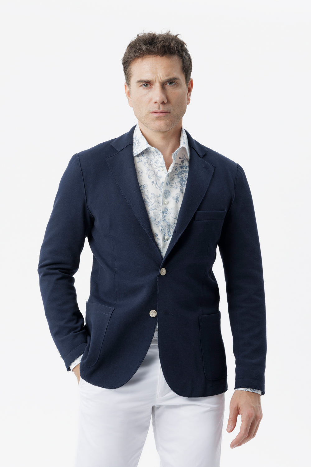 Giacca decostruita monopetto taglio vivo blu navy