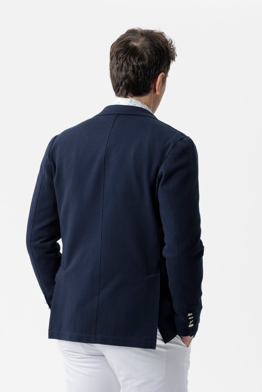 Giacca decostruita monopetto taglio vivo blu navy