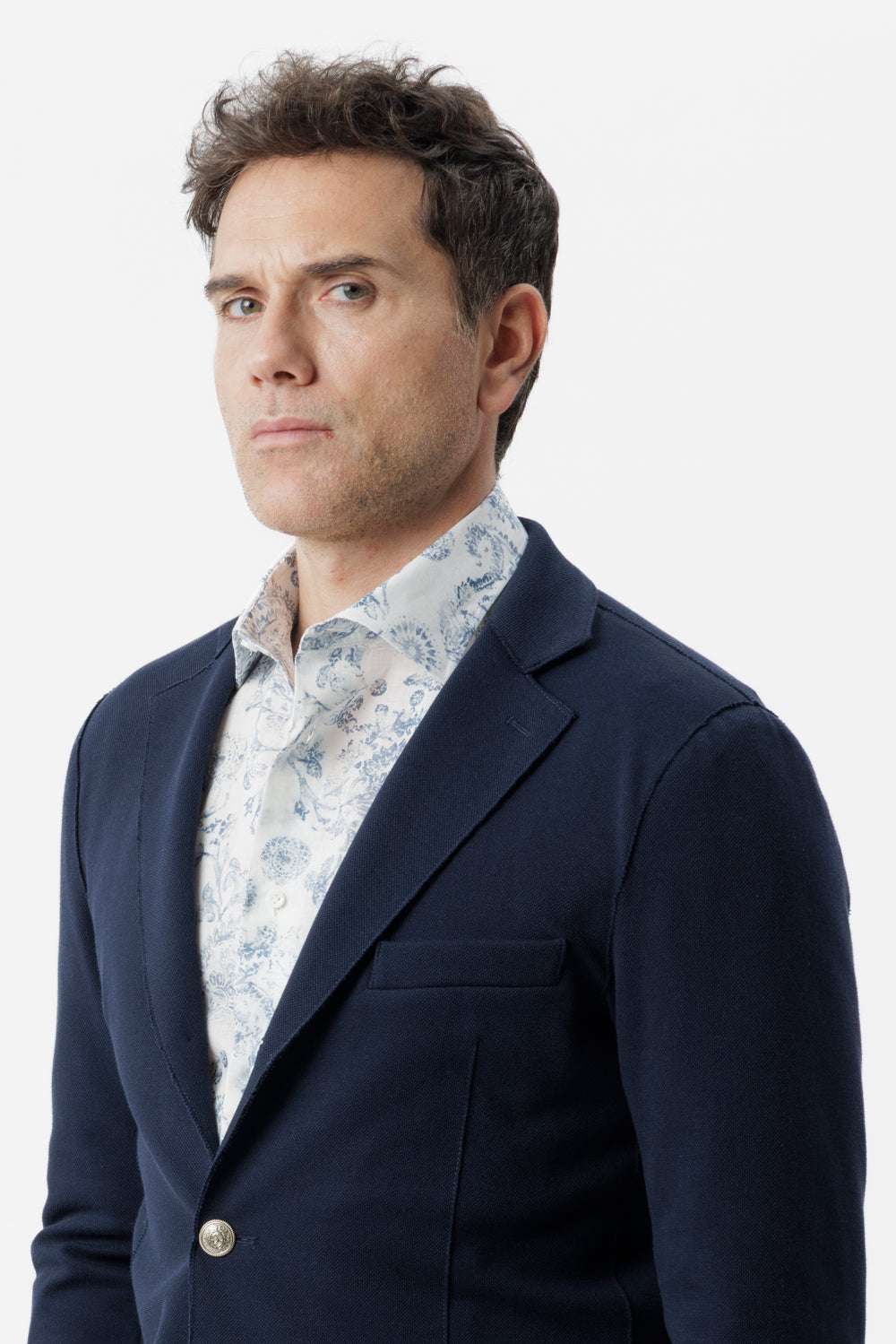 Giacca decostruita monopetto taglio vivo blu navy