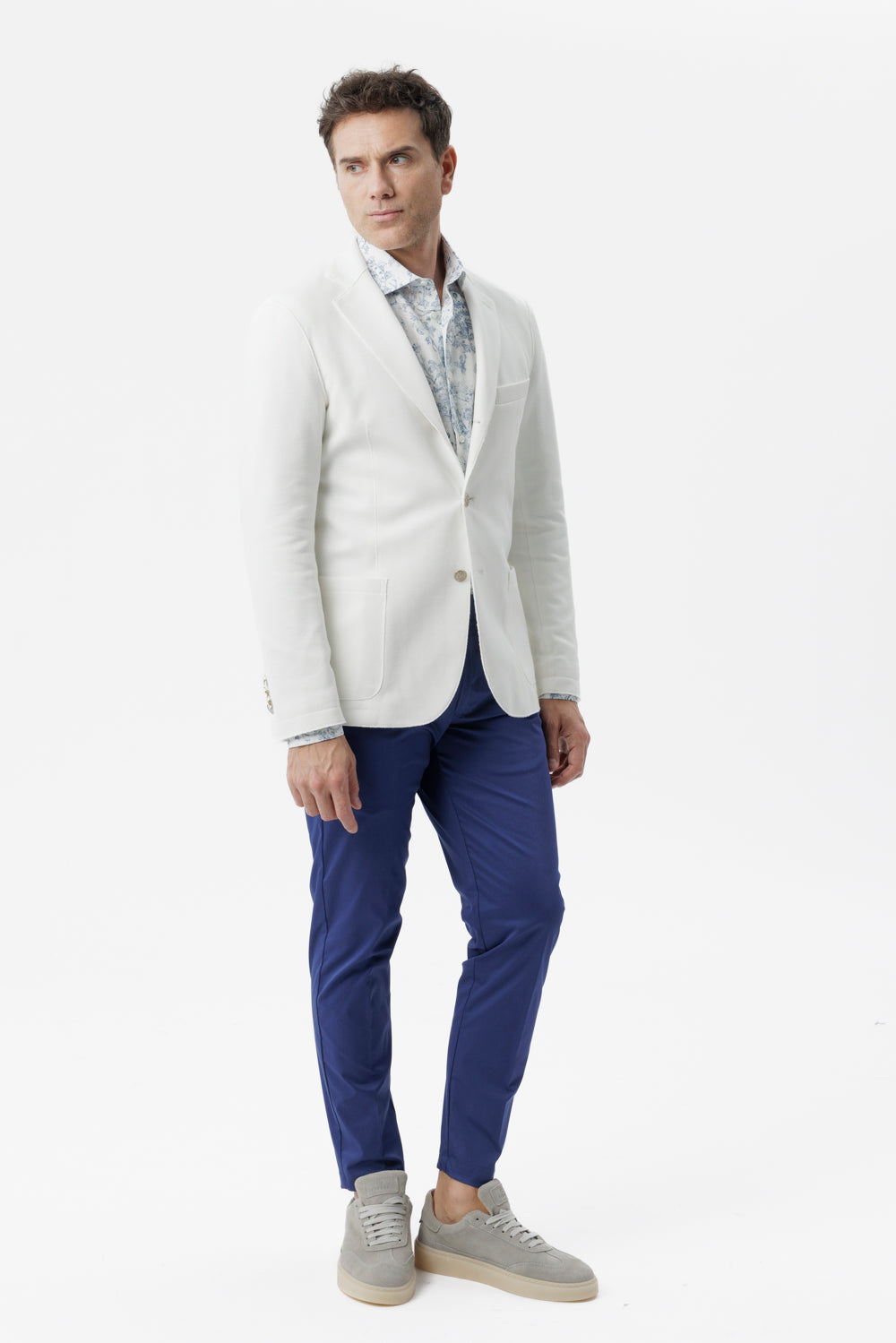 Slim-fit comfort cotton trousers in bluette