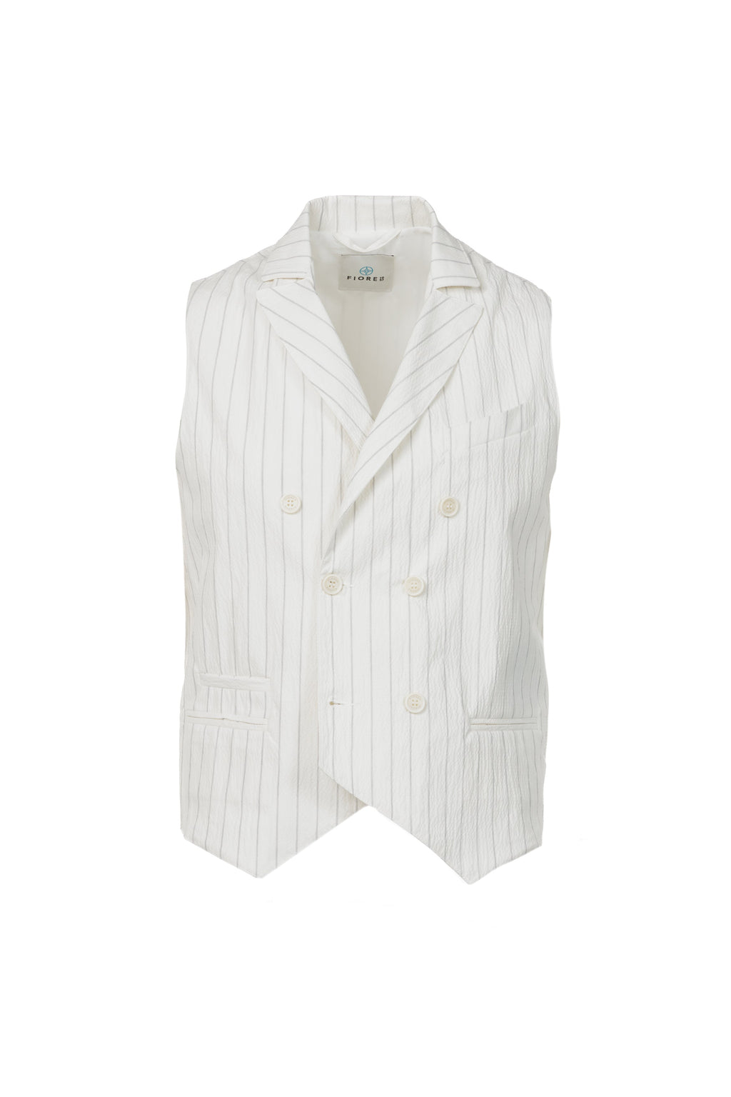 White pinstriped embossed cotton double-breasted gilet