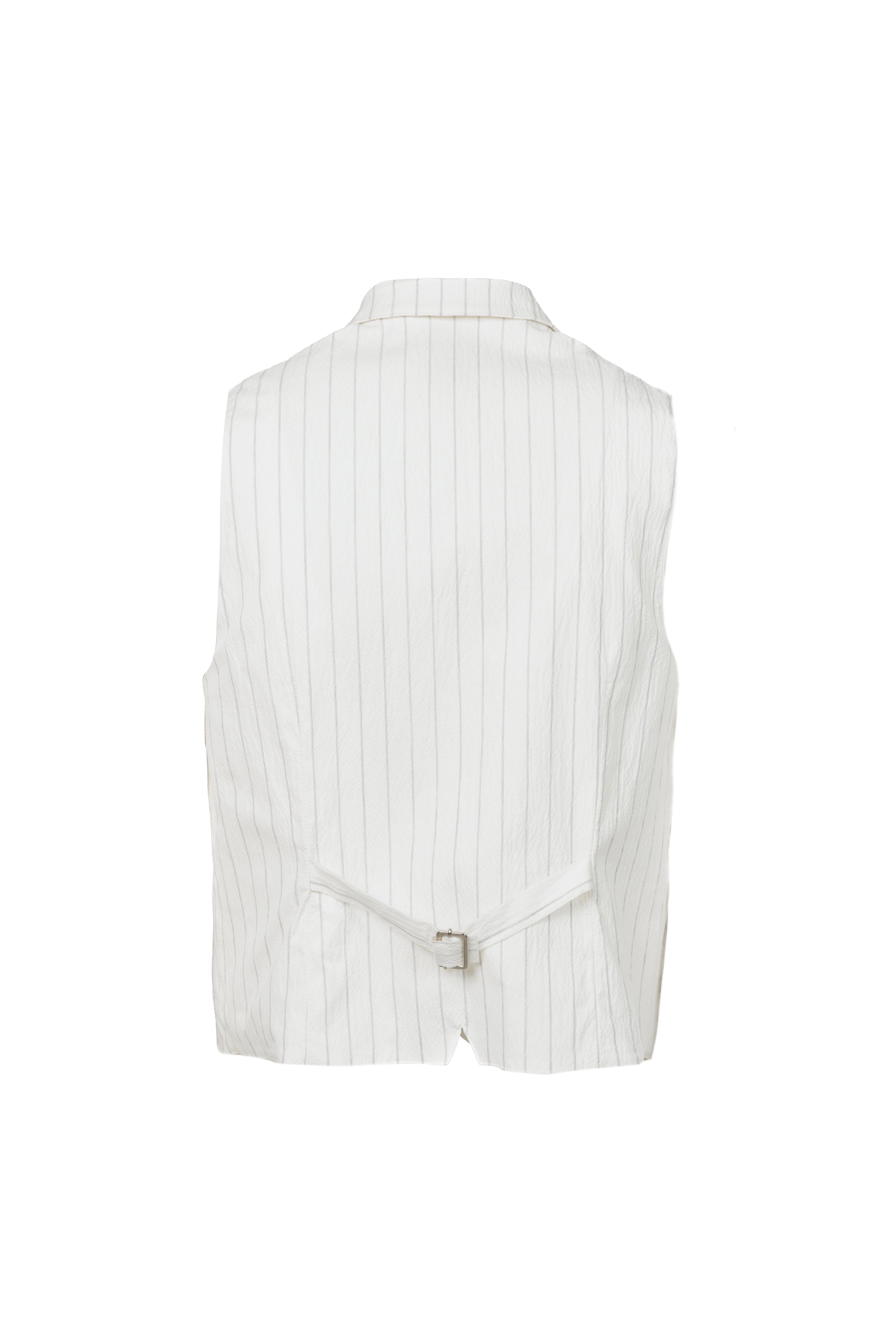 White pinstriped embossed cotton double-breasted gilet