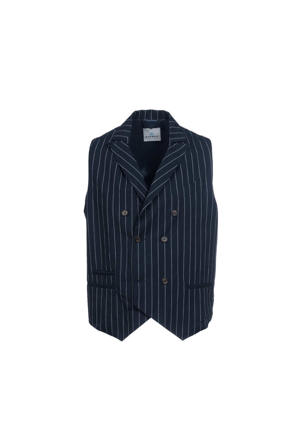Blue pinstriped embossed cotton double-breasted gilet