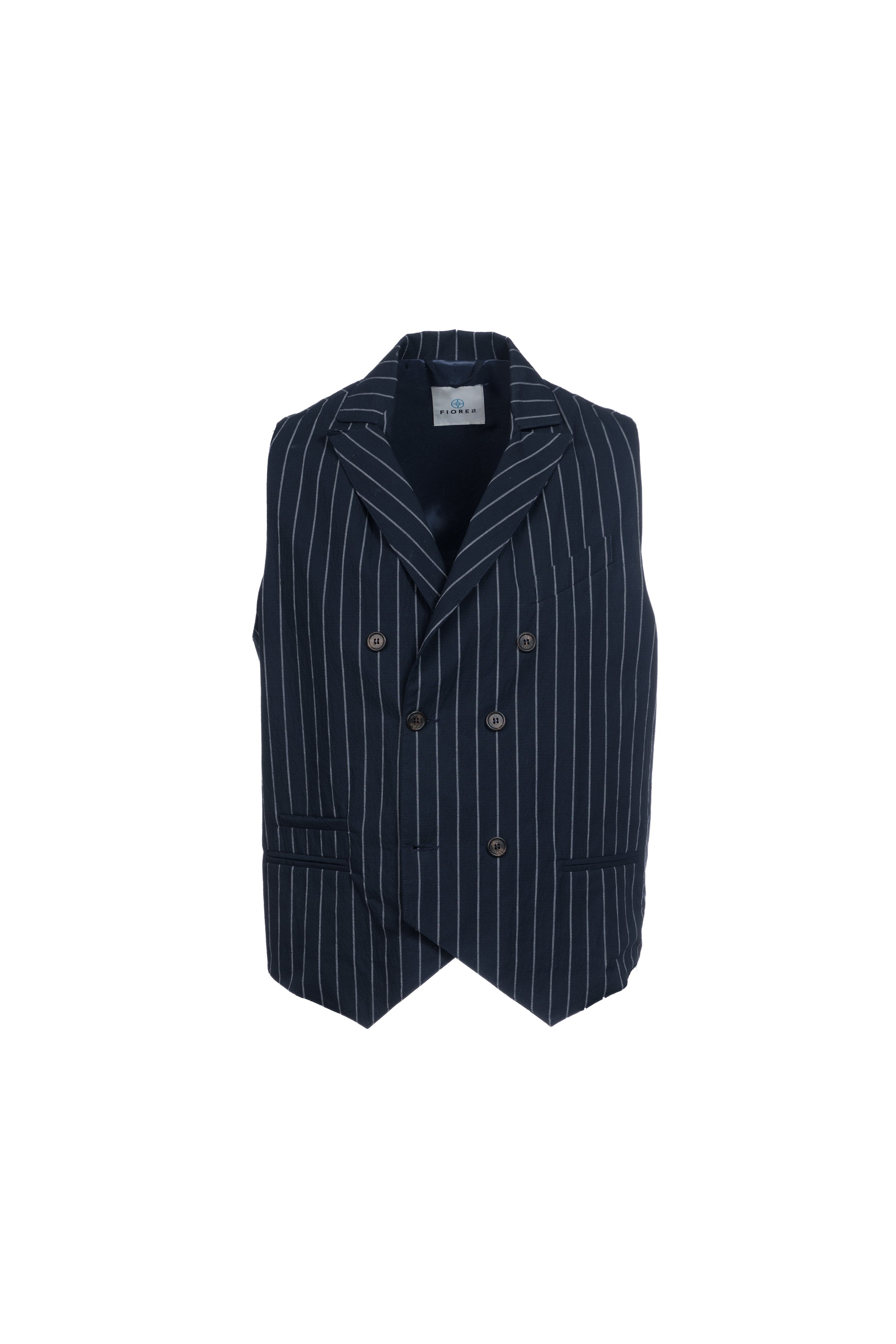 Blue pinstriped embossed cotton double-breasted gilet