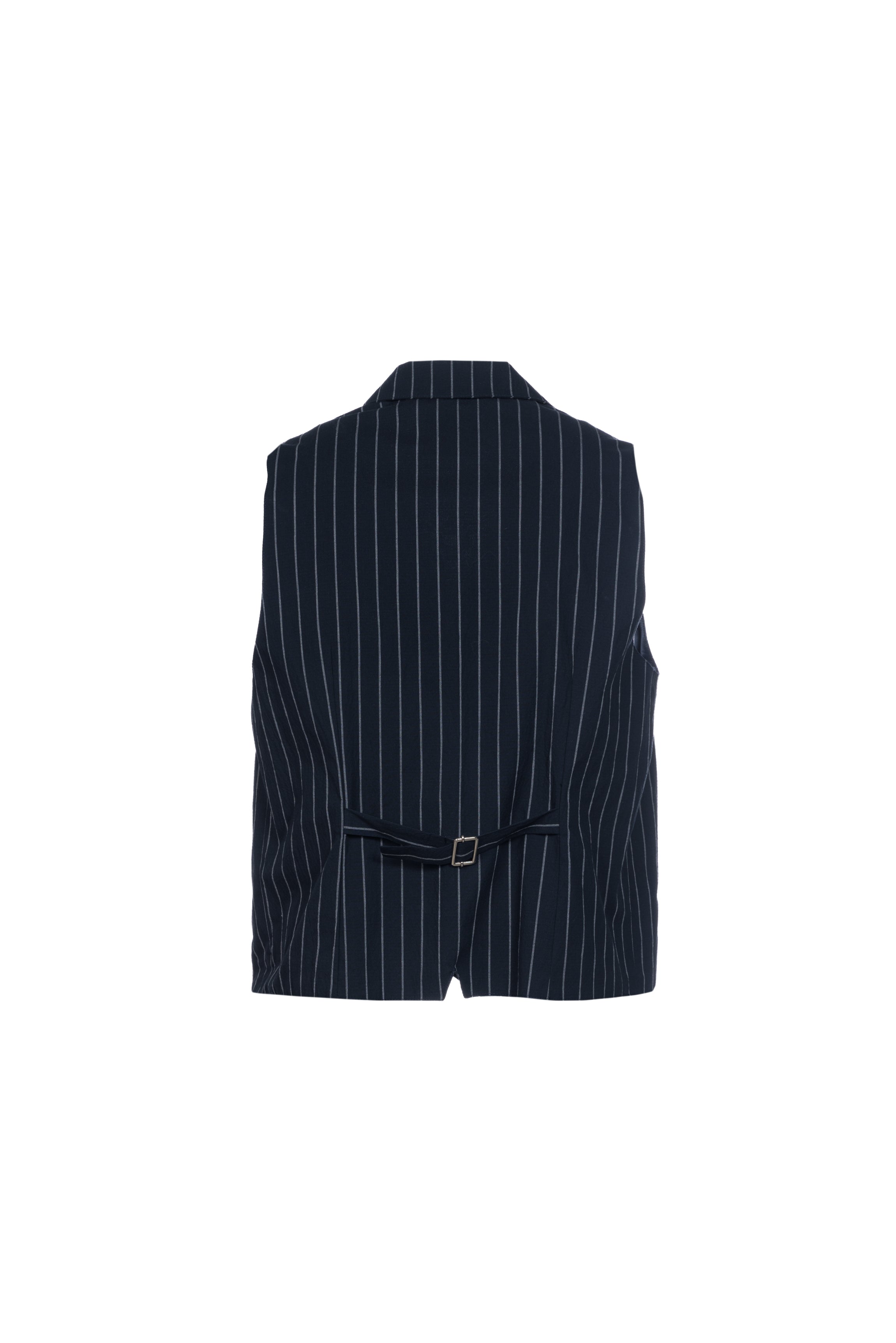 Blue pinstriped embossed cotton double-breasted gilet